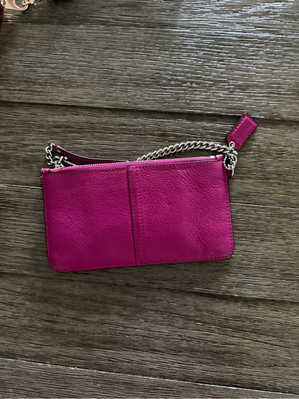 Coach Pink Leather Wristlet with Silver Chain - Picture 2 of 4